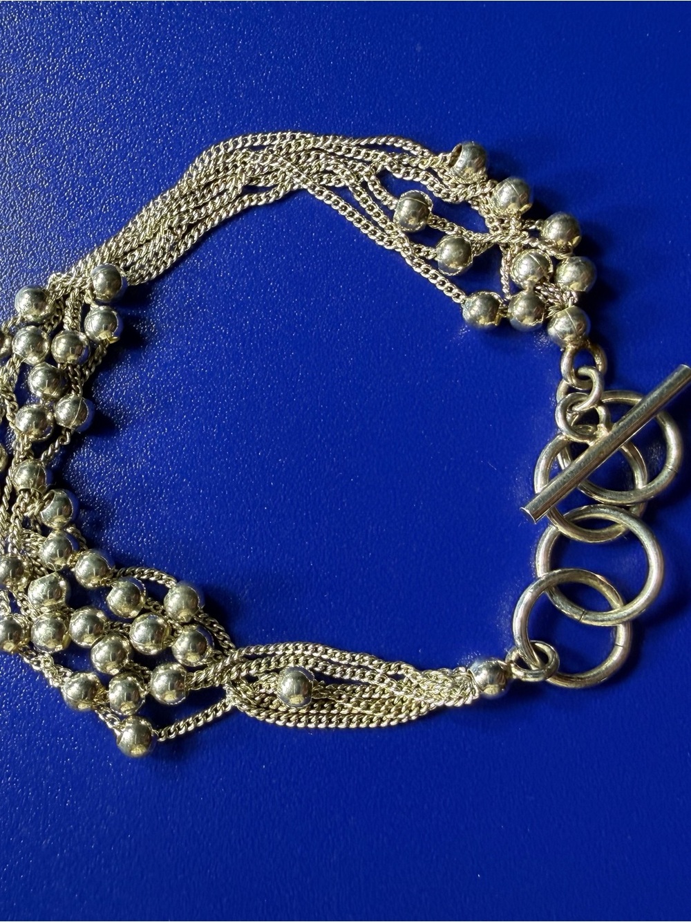 Multi-Strand Silver-Tone Beaded Bracelet with Toggle Clasp